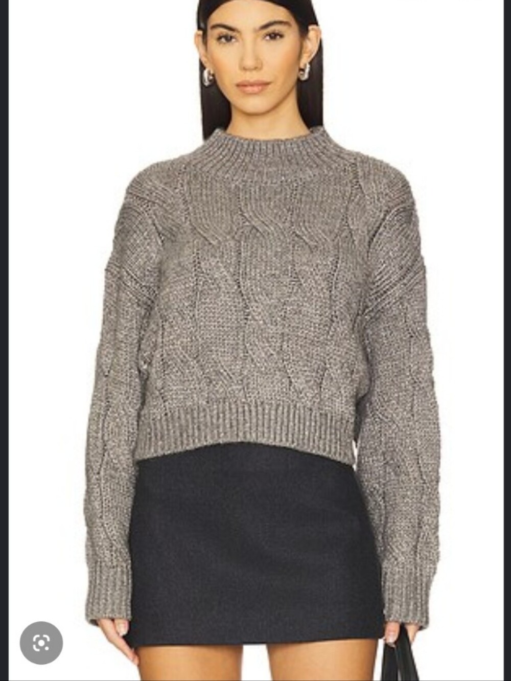 525 Lola Lurex Cropped Cable Knit Sweater NWT Pewter Heather